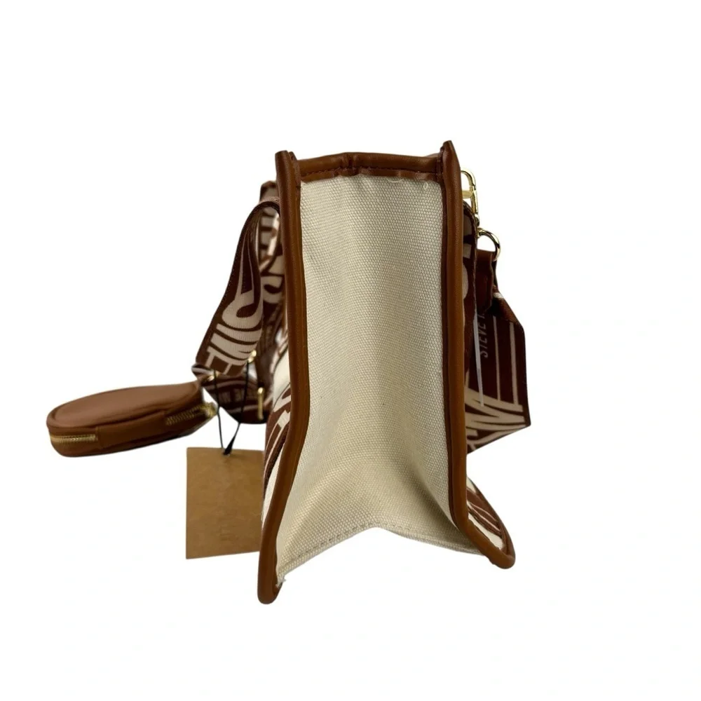 NWT Steve Madden BWebber Canvas Satchel Bag Cream Natural Crossbody Logo Strap